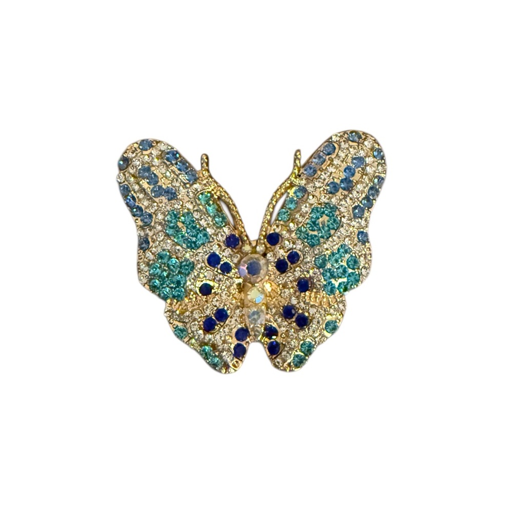 Butterfly Blue Brooch in Gold Tone